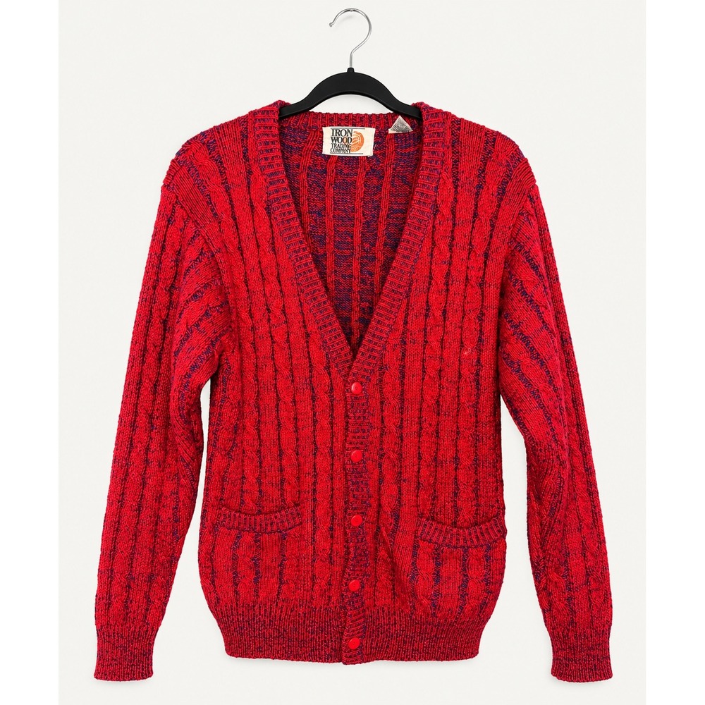Vintage Iron Wood Trading Company Collegiate Chunky Cable Knit Cardigan Sweater